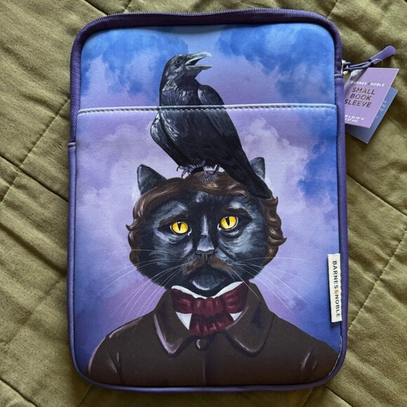 Edgar Allan Poe Cat Raven Small Book/Computer Sleeve NWT​